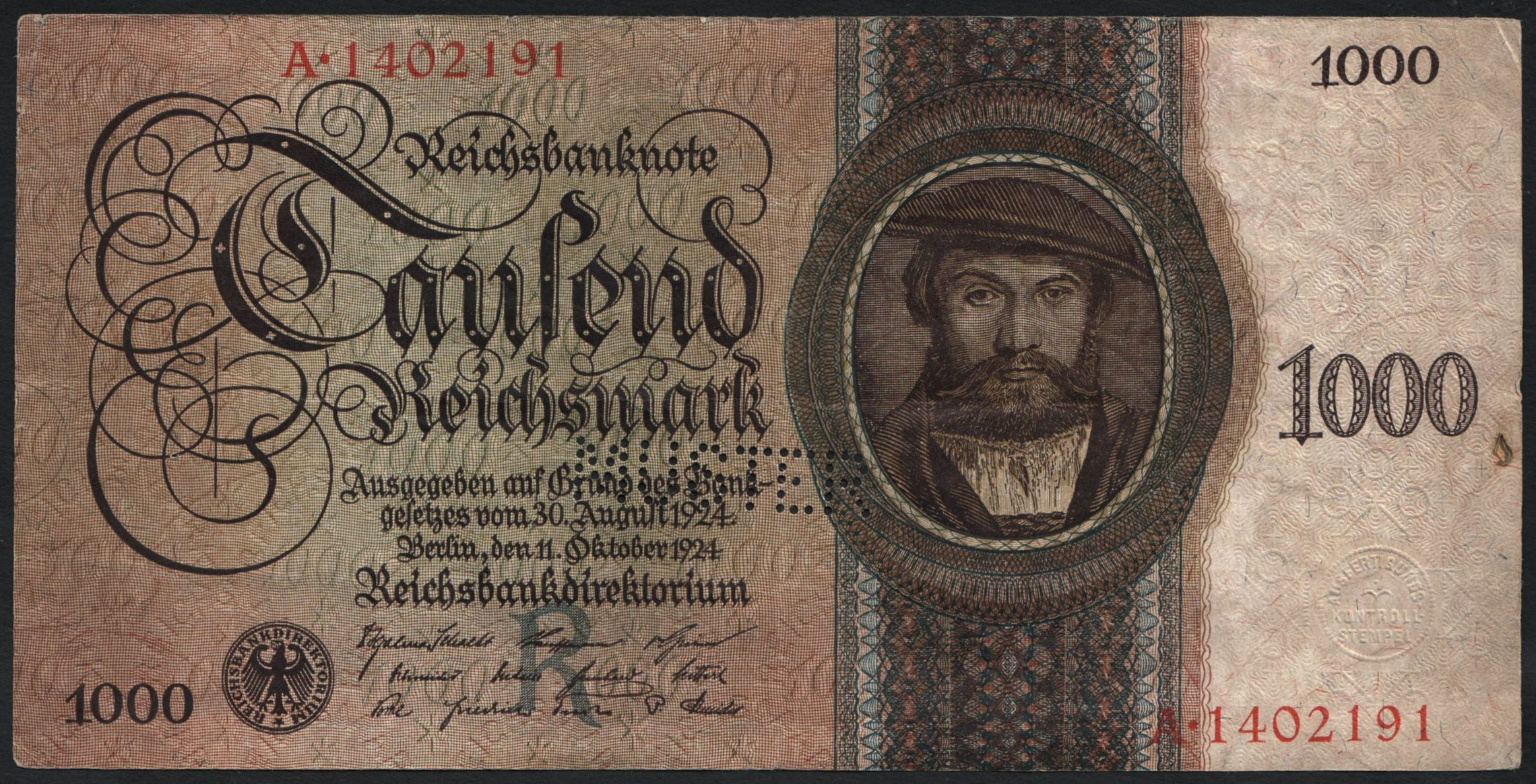 1000 Reichsmark, 1924, R/A, MUSTER