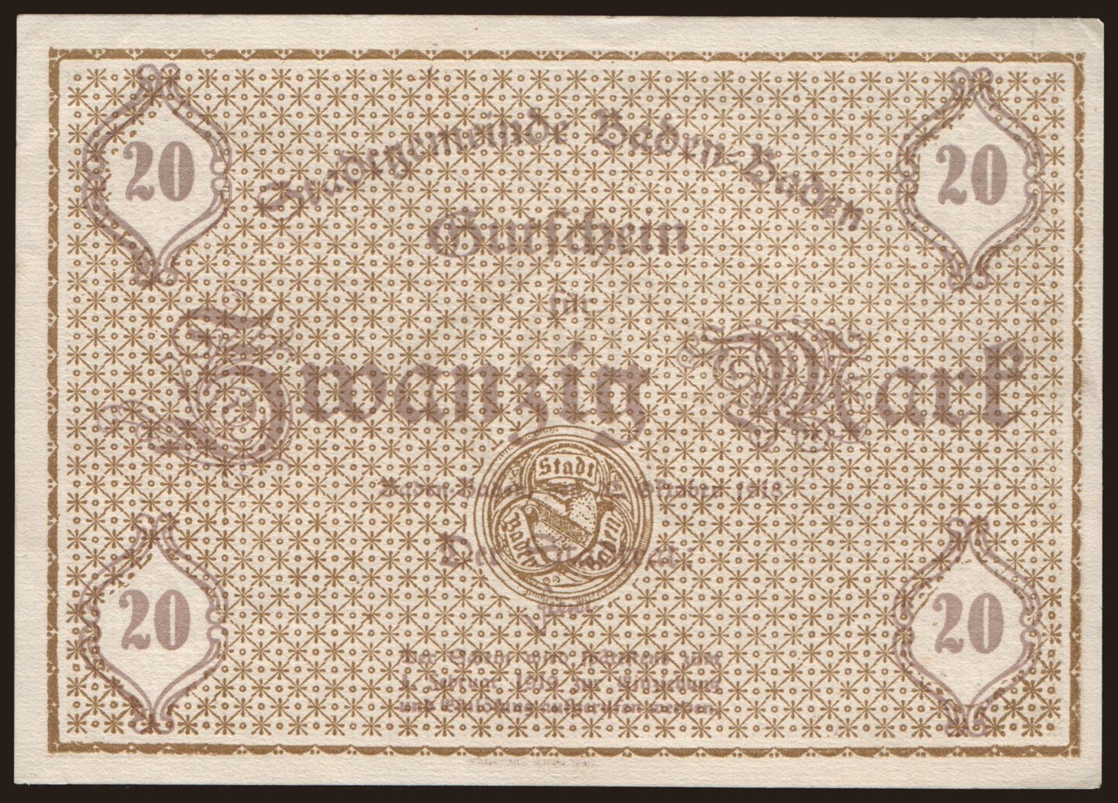 Baden-Baden/ Stadt, 20 Mark, 1918