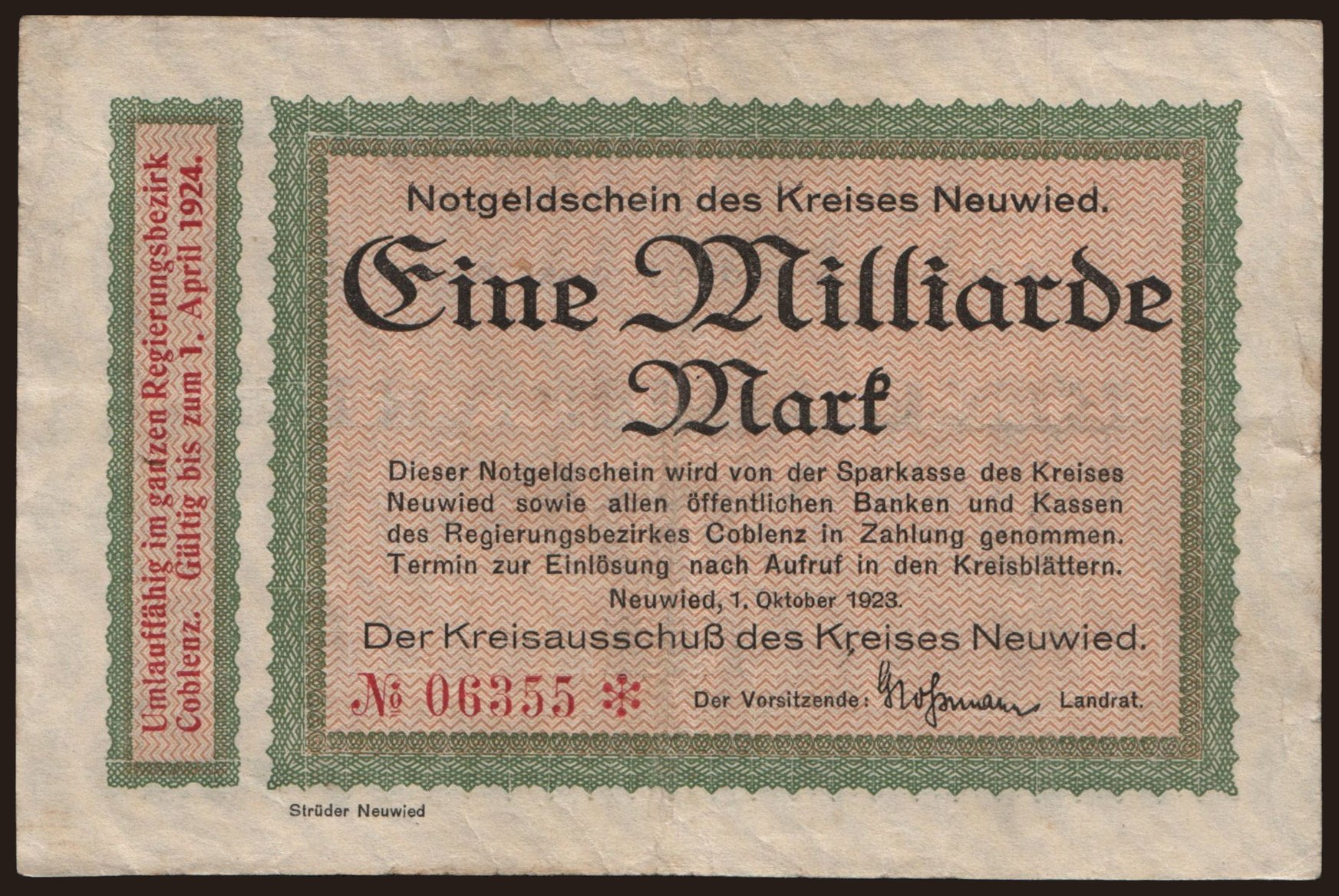 Neuwied/ Kreis, 1.000.000.000 Mark, 1923