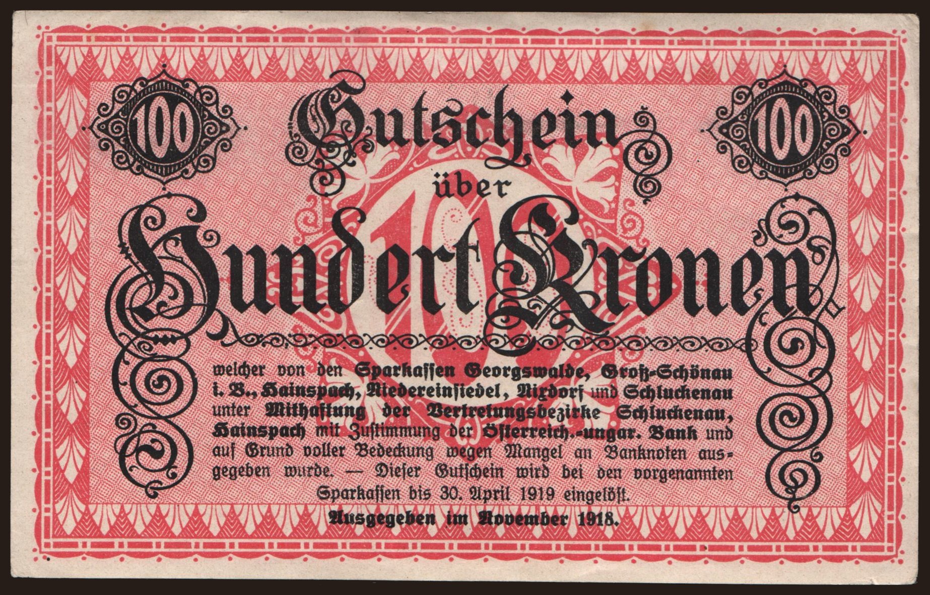 Georgswalde, 100 Kronen, 1918