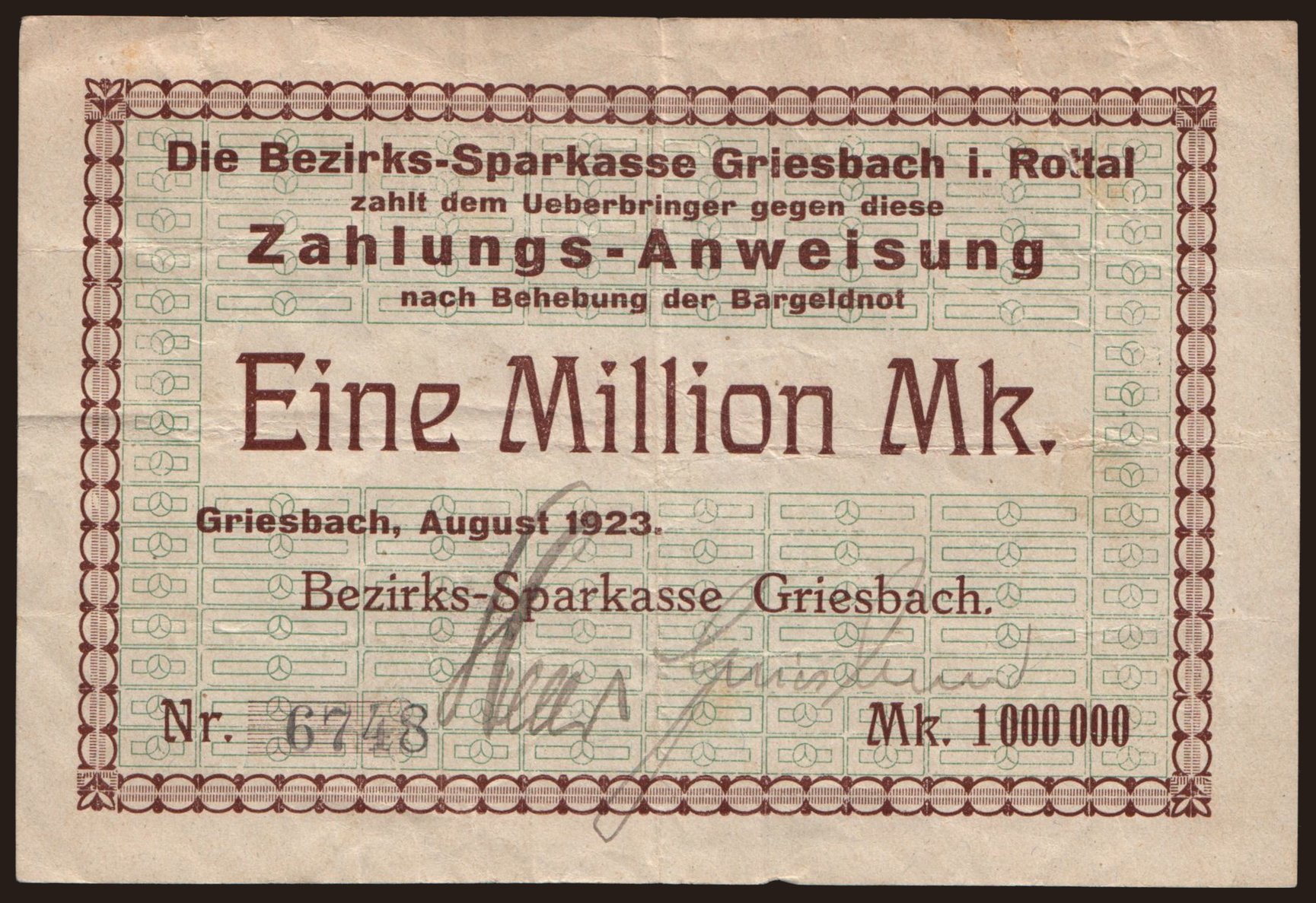 Griesbach/ Bezirks-Sparkasse, 1.000.000 Mark, 1923