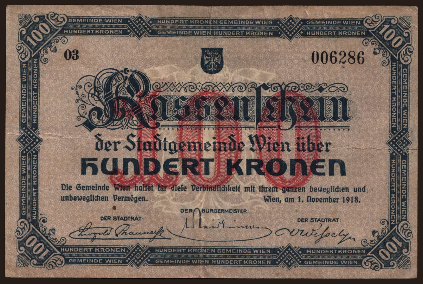 Wien, 100 Kronen, 1918