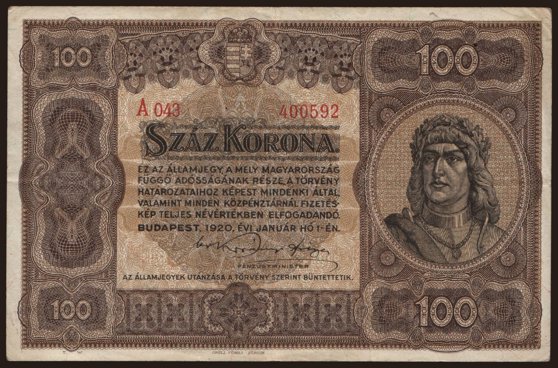 100 korona, 1920