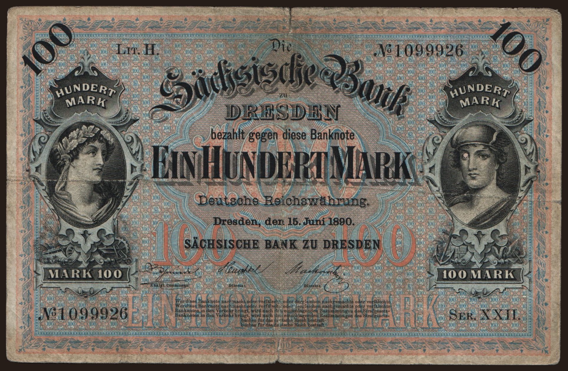 Sächsische Bank zu Dresden, 100 Mark, 1890