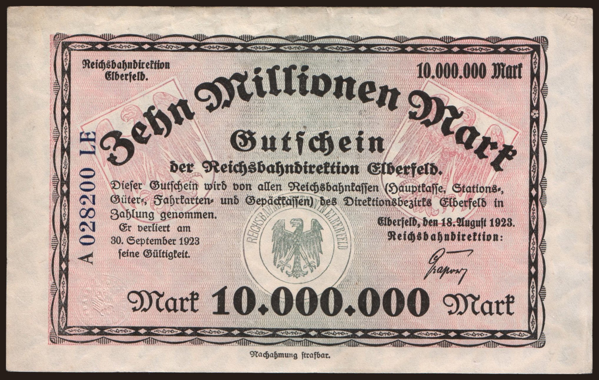 Elberfeld, 10.000.000 Mark, 1923