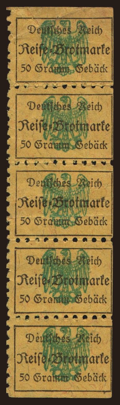 Deutsches Reich, Reise-Brotmarke, 5x 50 Gramm