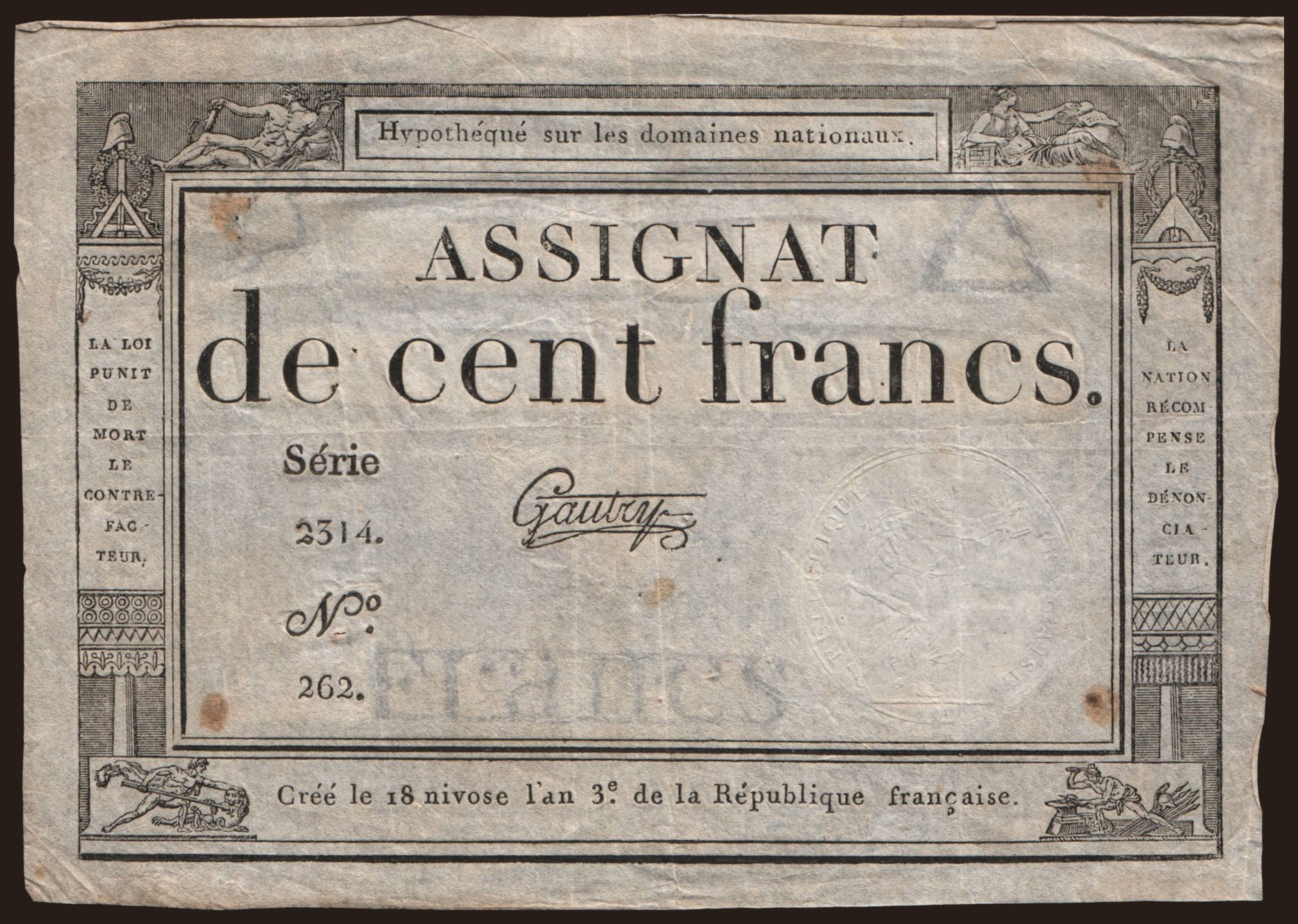 100 francs, 1795
