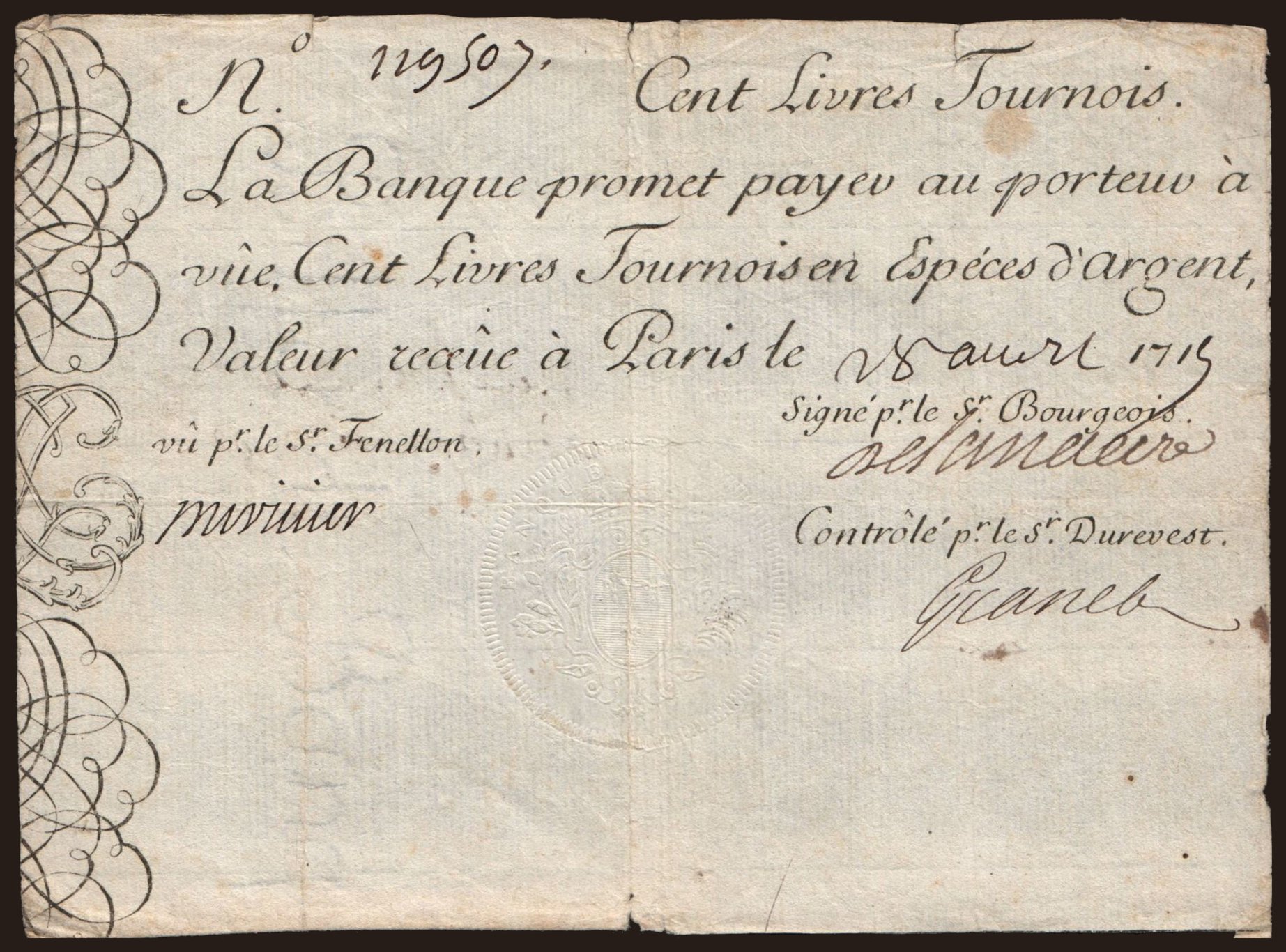 100 livres, 1719
