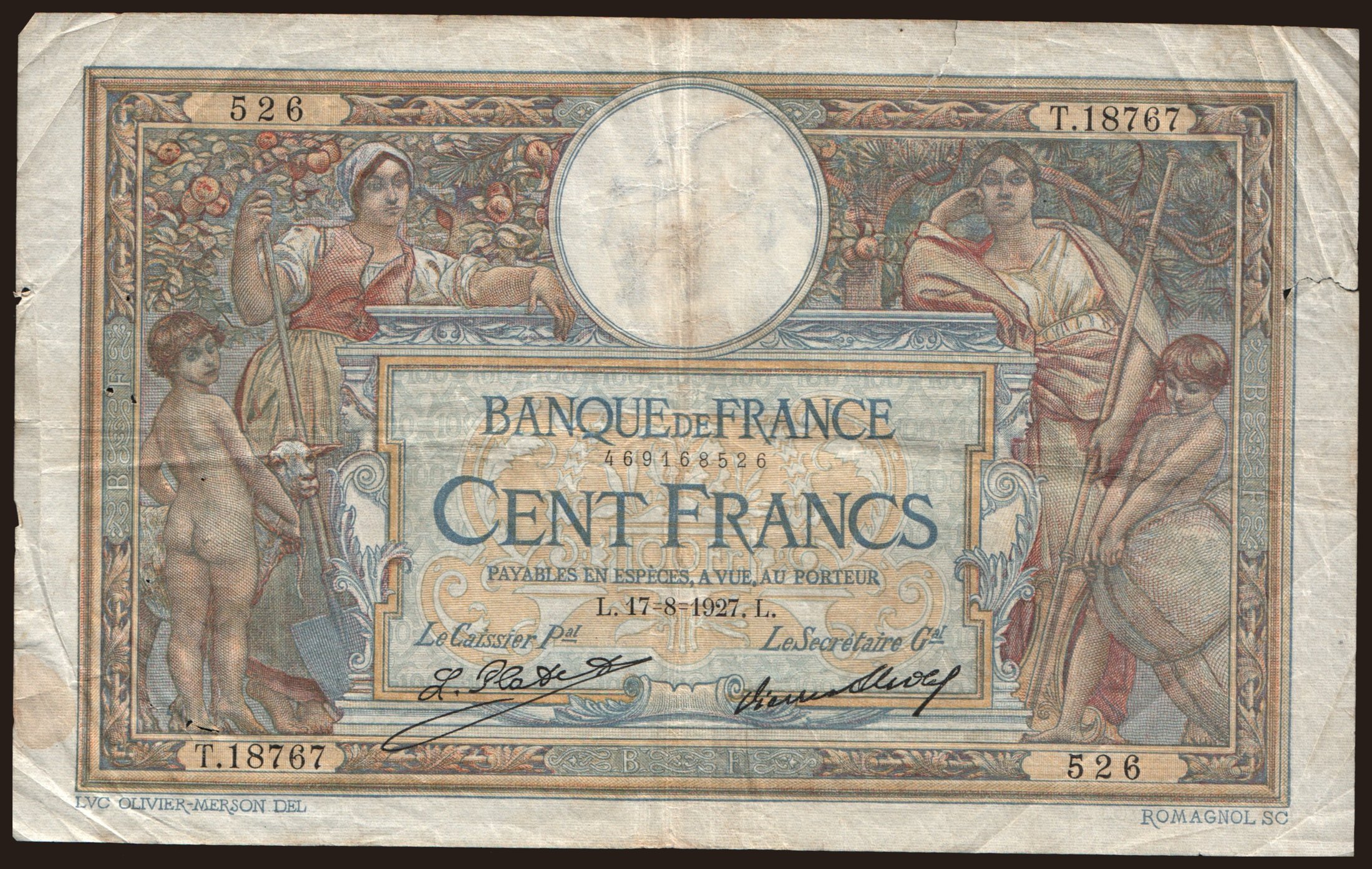 100 francs, 1927