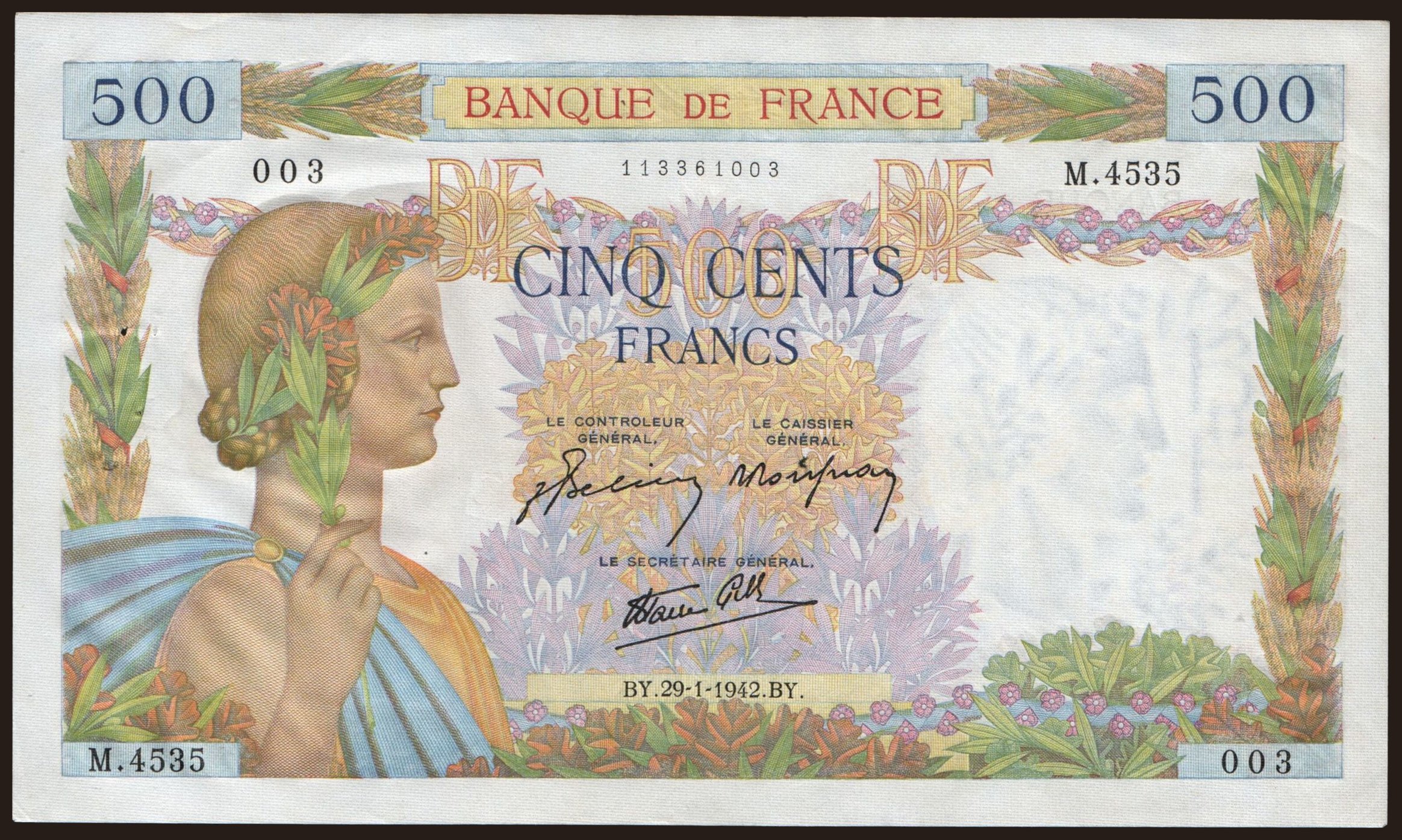 500 francs, 1942