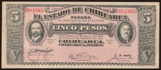 El Estado de Chihuahua, 5 pesos, 1915