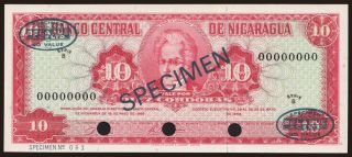 10 cordobas, 1968, SPECIMEN