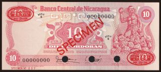 10 cordobas, 1979, SPECIMEN
