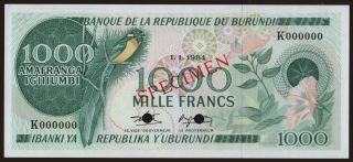 1000 francs, 1984, SPECIMEN