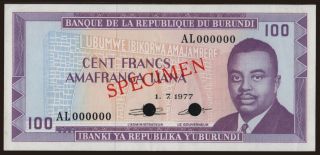 100 francs, 1977, SPECIMEN
