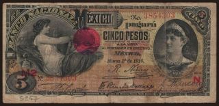 El Banco Nacional de Mexico, 5 pesos, 1910