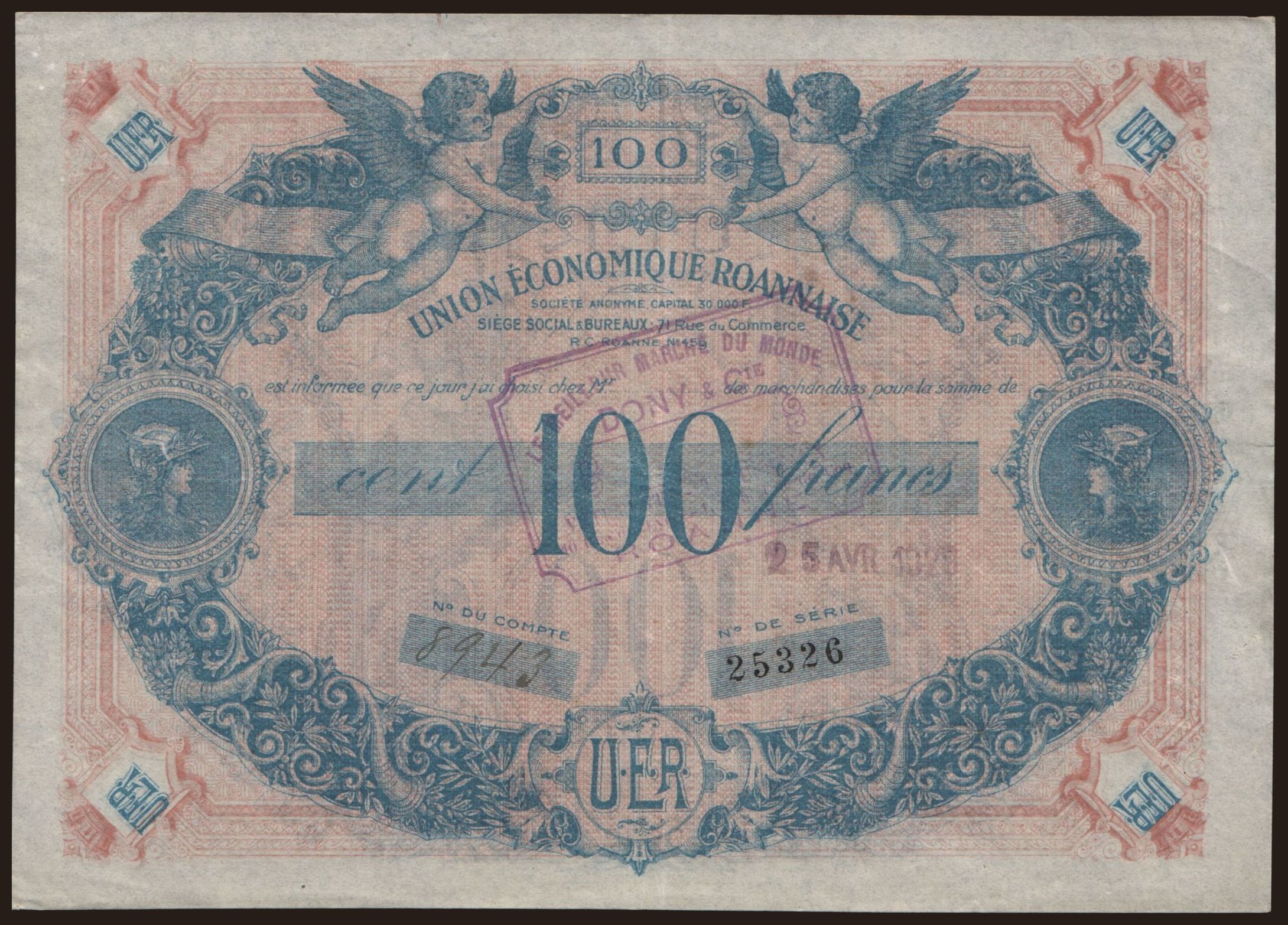 Roanne, 100 francs, 1929