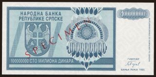 RSK, 100.000.000 dinara, 1993, SPECIMEN