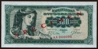 500 dinara, 1963, SPECIMEN