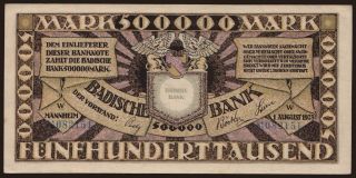 Badische Bank, 500.000 Mark, 1923