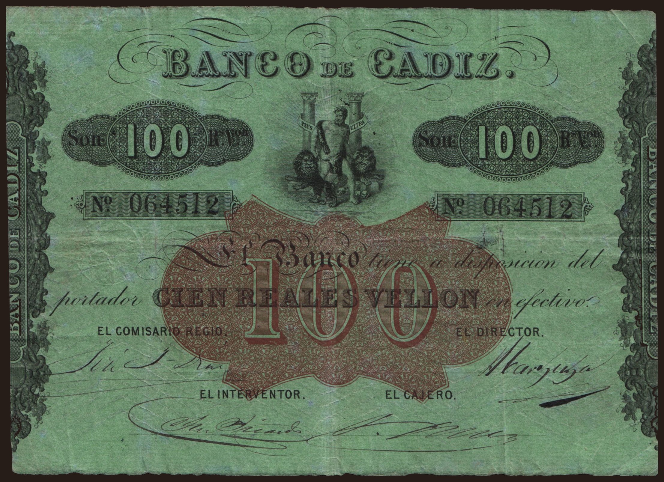 Banco de Cadiz, 100 reales, 1847