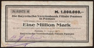 Passau/ Bayerische Vereinsbank Filiale Passau, 1.000.000 Mark, 1923
