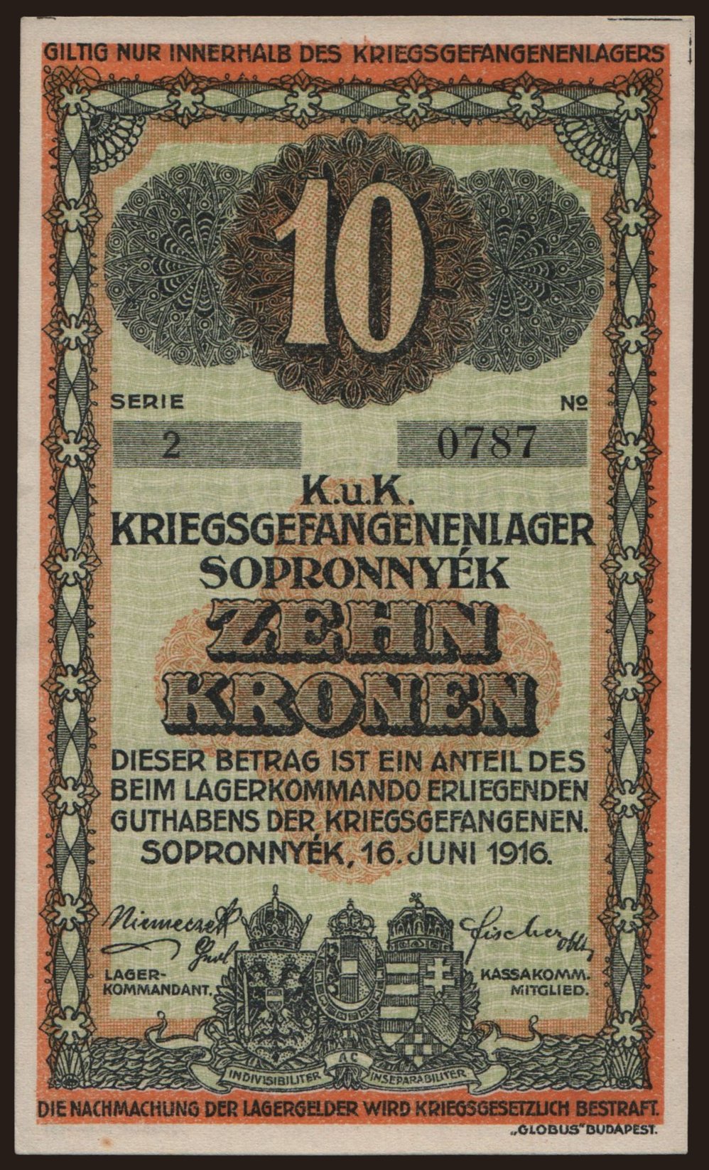 Sopronnyék, 10 Kronen, 1916