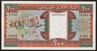 200 ouguiya, 1974, SPECIMEN