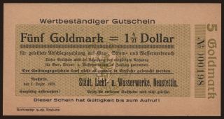 Neustettin/ Städt. Licht- und Wasserwerke, 5 Goldmark, 1923