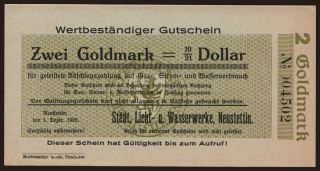 Neustettin/ Städt. Licht- und Wasserwerke, 2 Goldmark, 1923