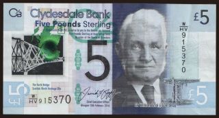 Clydesdale Bank, 5 pounds, 2016