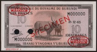10 francs, 1965 SPECIMEN
