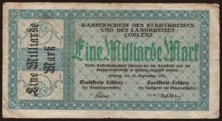 Coblenz/ Stadtkreis und Landkreis, 1.000.000.000 Mark, 1923