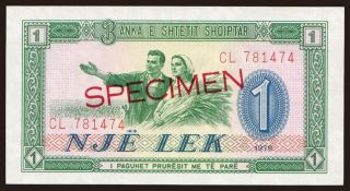 1 lek, 1976, SPECIMEN