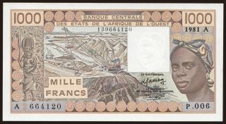 Ivory coast, 1000 francs, 1981