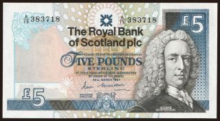 Royal Bank of Scotland, 5 pounds, 1987