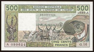 Ivory coast, 500 francs, 1986