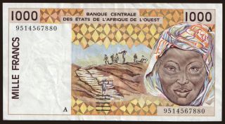 Ivory Coast, 1000 francs, 1995