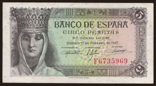 5 pesetas, 1943