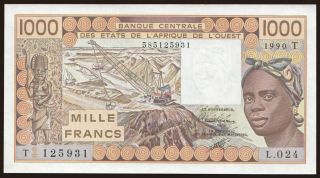 Togo, 1000 francs, 1990