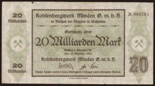 Meissen/ Kohlenbergwerk Minden G.m.b.H., 20.000.000.000 Mark, 1923