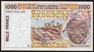 Guinea-Bissau, 1000 francs, 1998