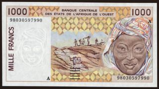 Ivory Coast, 1000 francs, 1998