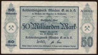Meissen/ Kohlenbergwerk Minden G.m.b.H., 50.000.000.000 Mark, 1923
