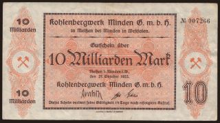 Meissen/ Kohlenbergwerk Minden G.m.b.H., 10.000.000.000 Mark, 1923