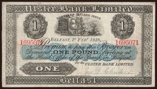 Ulster Bank Limited, 1 pound, 1938