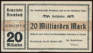 Brombach/ Gemeinde, 20.000.000.000 Mark, 1923