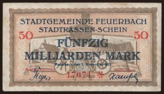 Feuerbach/ Stadt, 50.000.000.000 Mark, 1923