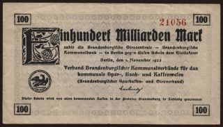 Berlin/ Verband Brandenburger Kommunalverbände ..., 100.000.000.000 Mark, 1923