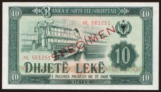 10 leke, 1976, SPECIMEN